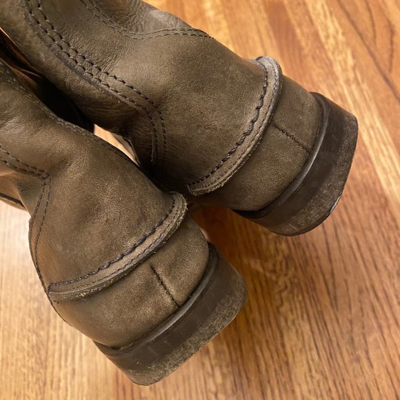 1937 Footwear Italy Women's Sz 6.5 Brown/Gra Leather Riding Tall Boots - Picture 5 of 11